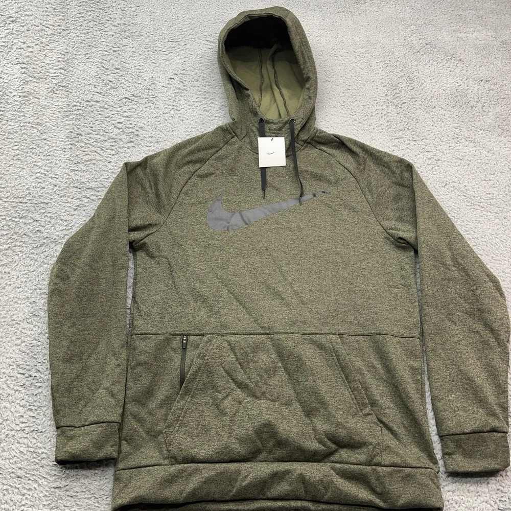 Nike Therma-Fit Training Hoodie Mens M Heather Green Fleece Zip Pocket NEW‎
